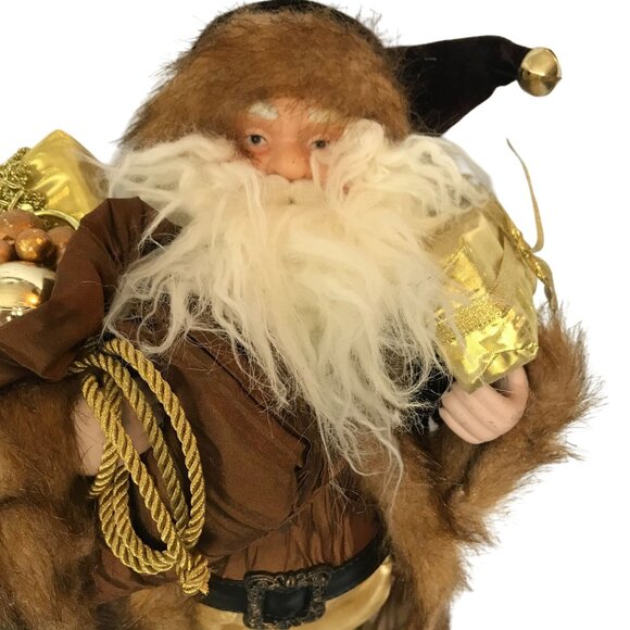 Safari Christmas Santa Claus Figurine Home Decor With Faux Fur & Gifts 20" - Picture 2 of 13